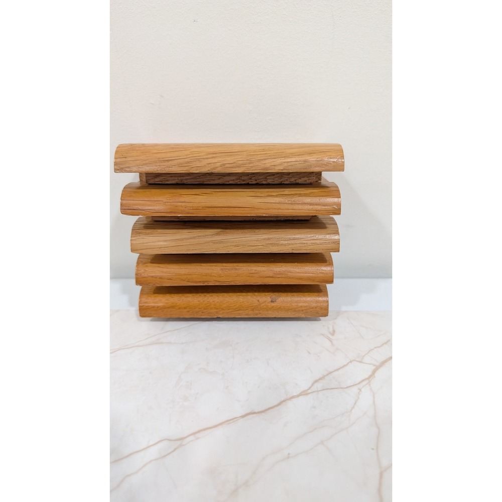 Vintage Solid Oak Recessed Drawer Pulls Set of 5 Mid Century Wood Handles 4x2.25 - Picture 3 of 6
